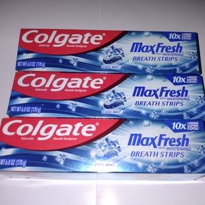 Colgate Max Fresh w/ Whitening Breath Strips-Cool Mint Toothpaste 6oz